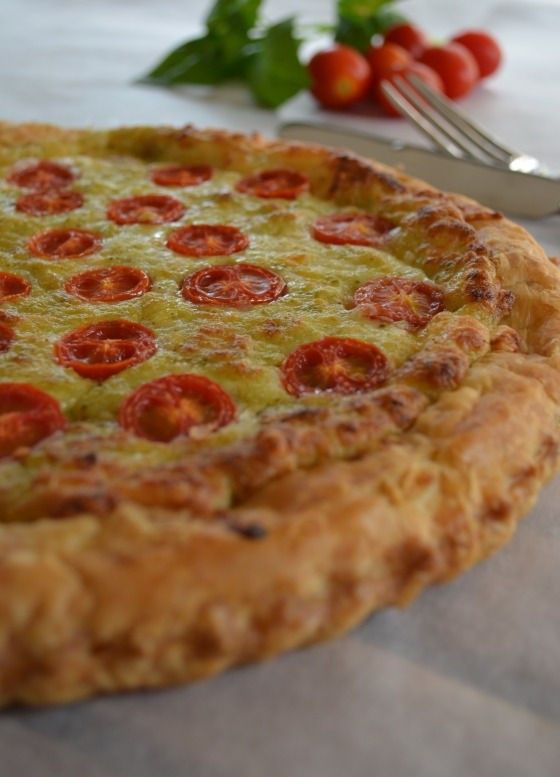 cherry tomato basil pesto mozzarella tart recipe