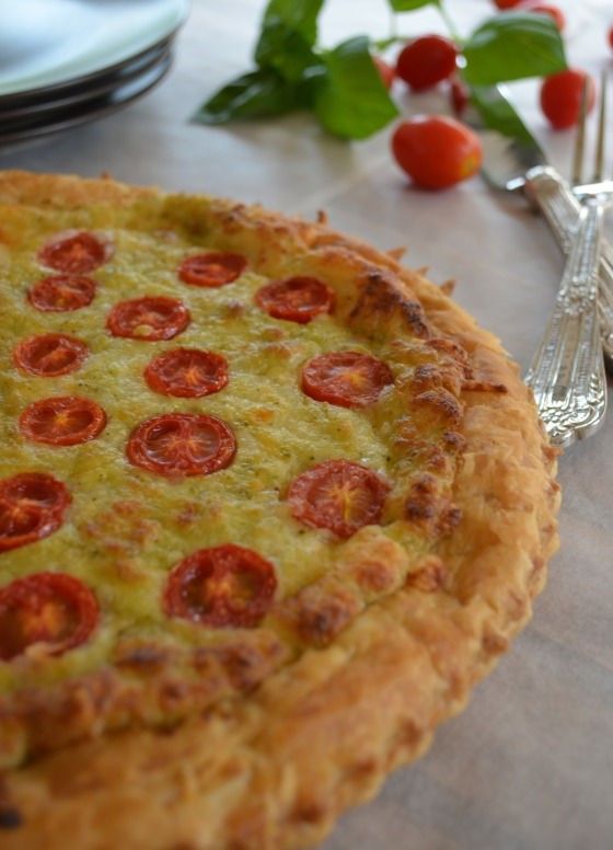 cherry tomato basil pesto mozzarella tart recipe