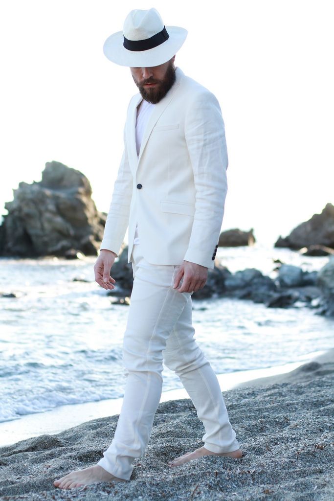 street style, man, fashion blogger, beach, white suit, panama hat, T-shirt, Intimissimi, calzedonia, zara, Γαβριήλ Νικολαίδης, cool artisan