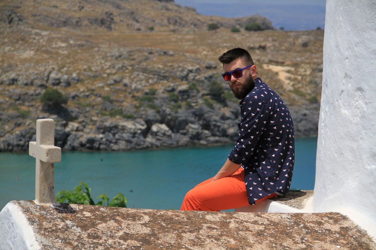street style, mens style, new , 2014, outfit, man, post, orange pants, mariniere, navy, intimissimi, blue shirt, espandrillies, cool artisan, Γαβριήλ Νικολαίδης