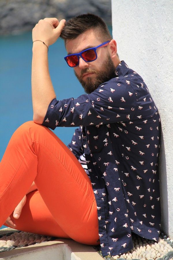 street style, mens style, new , 2014, outfit, man, post, orange pants, mariniere, navy, intimissimi, blue shirt, espandrillies, cool artisan, Γαβριήλ Νικολαίδης