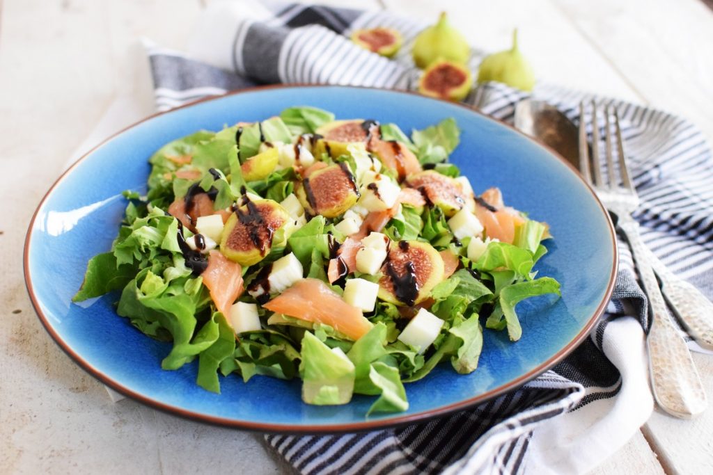 fig salmon salad, recipe, extra virgin olibe oil, orange juice, figs, lemon, lime, smoked salmon, cool artisan