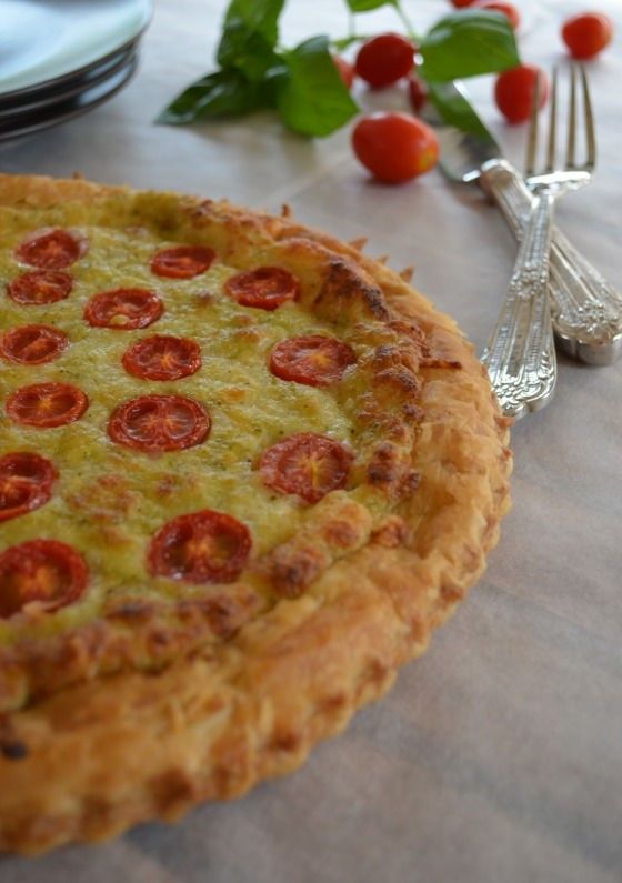 cherry tomato basil pesto mozzarella tart recipe