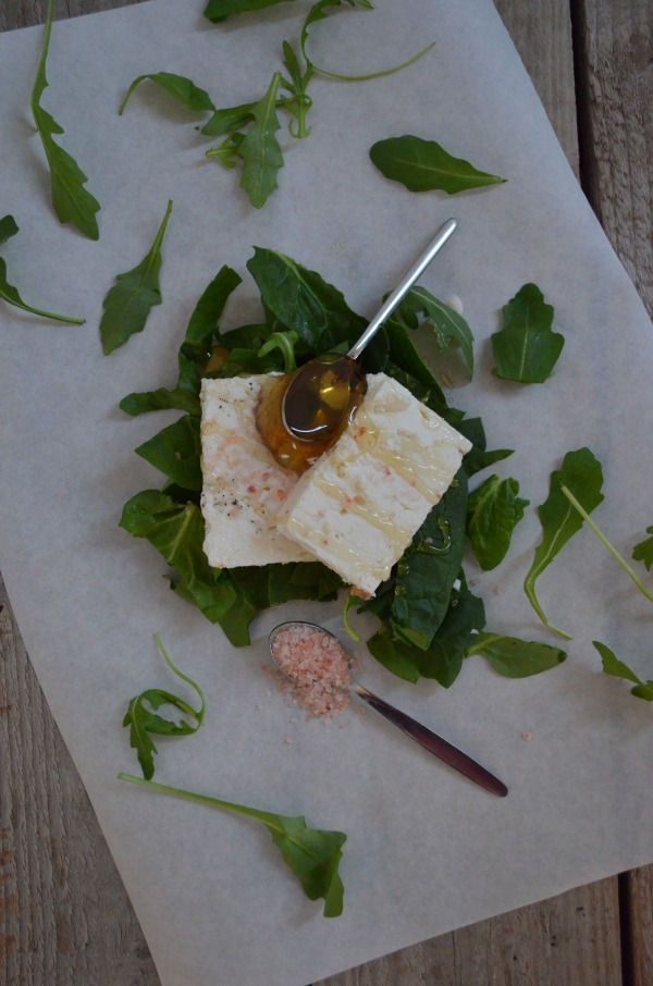 Herbed feta with olive oil black pepper spinach rocket himalyan salt