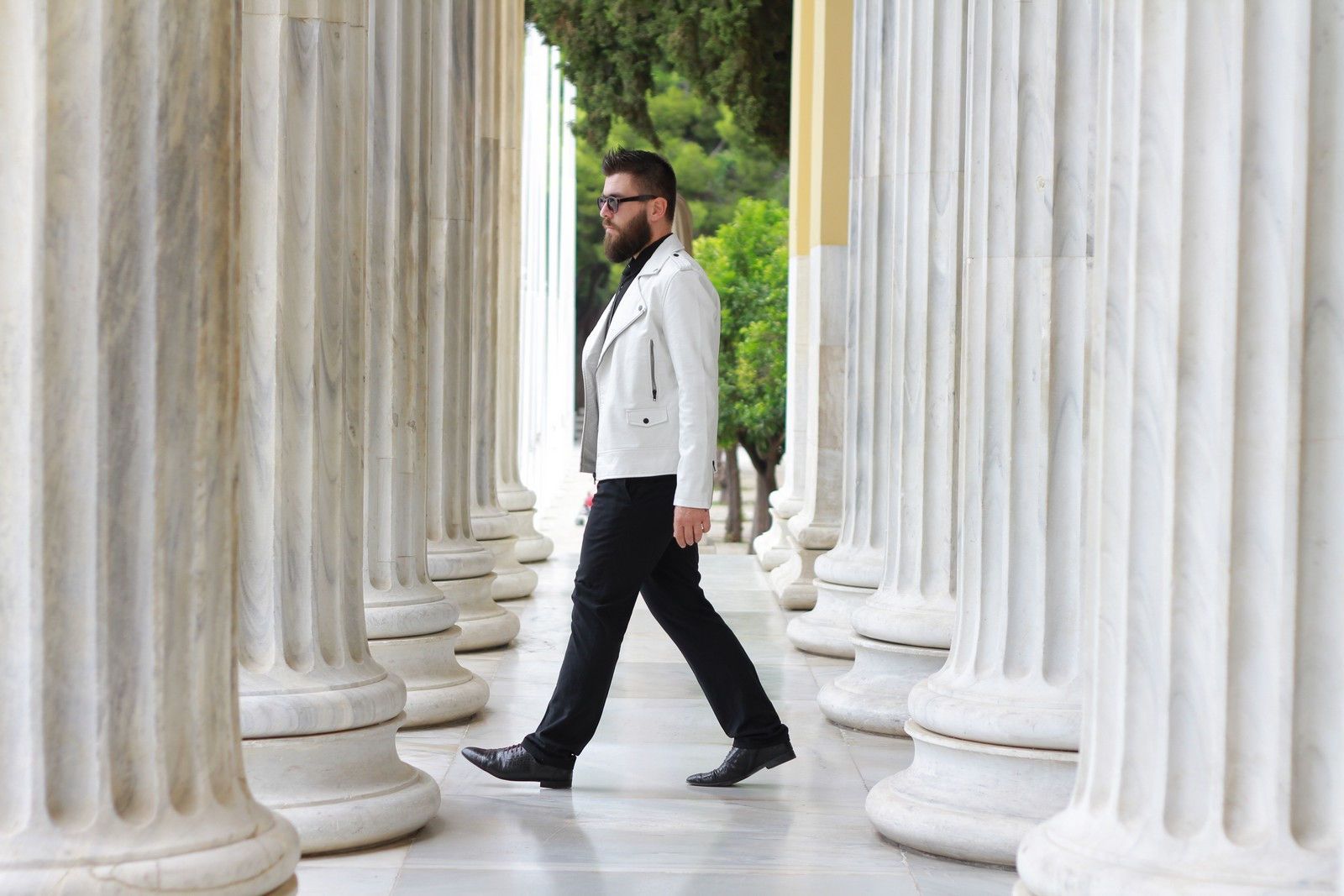 man, street style, guy, casual, white, leather, biker jacket, tends 2014, 2015, black shirt, black pants, asos, topman, h&m, coolartisan, γαβριήλ νικολαΐδης